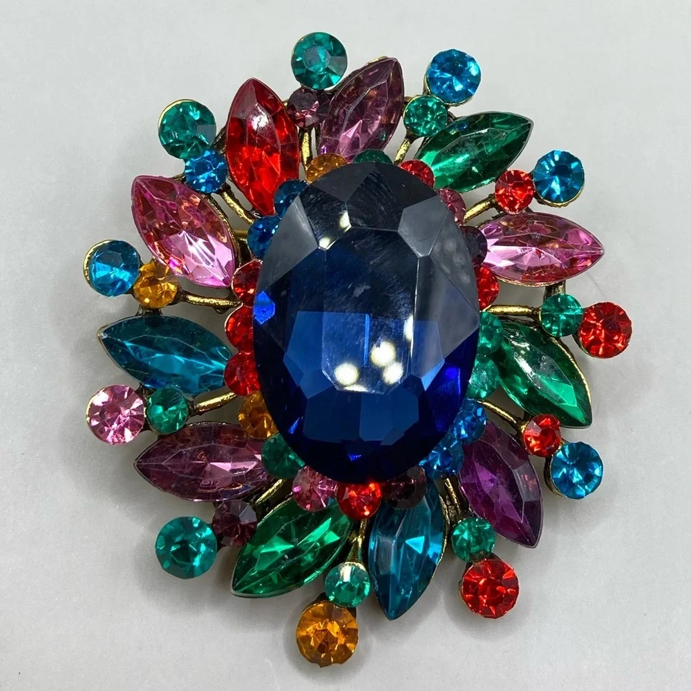 Colorful Vintage Rhinestone Statement Brooch